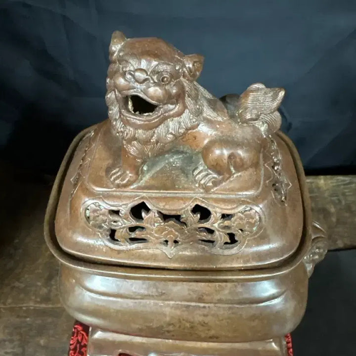 [BUNJANG] Chinese Bronze Lion Celadon Incense Burner / 중국도자기 사자 청동향로