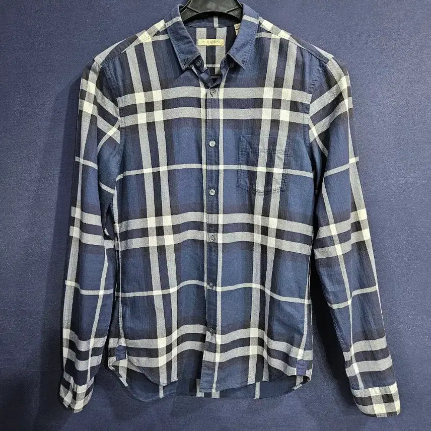 [BUNJANG] Burberry Striped Check Slim Fit Long Sleeve Shirt / 버버리 스트라이프 체크 남성 슬림핏 90~95 긴팔셔츠