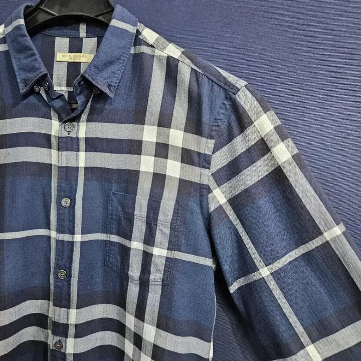 [BUNJANG] Burberry Striped Check Slim Fit Long Sleeve Shirt / 버버리 스트라이프 체크 남성 슬림핏 90~95 긴팔셔츠