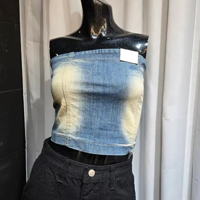 [BUNJANG] S,M Denim Washed Tube Top / S,M 데님 워싱 튜브탑