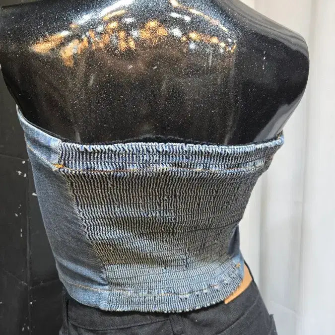 [BUNJANG] S,M Denim Washed Tube Top / S,M 데님 워싱 튜브탑