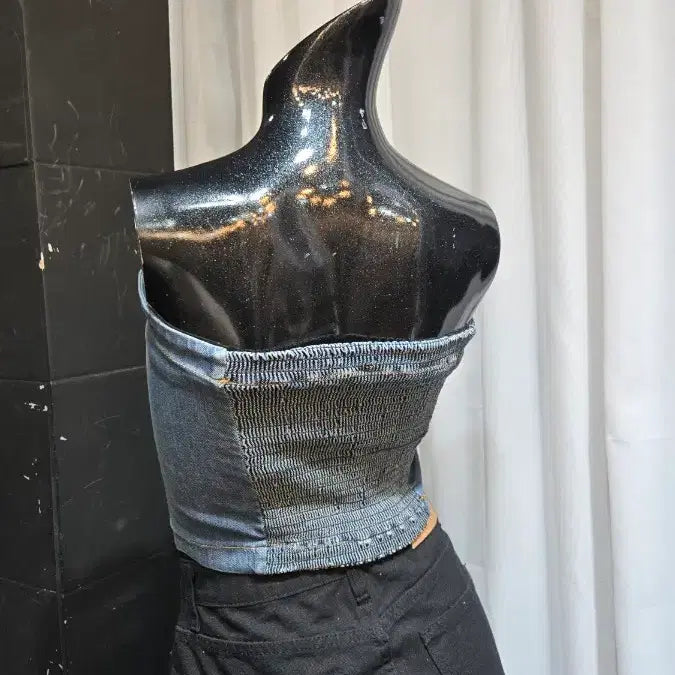 [BUNJANG] S,M Denim Washed Tube Top / S,M 데님 워싱 튜브탑