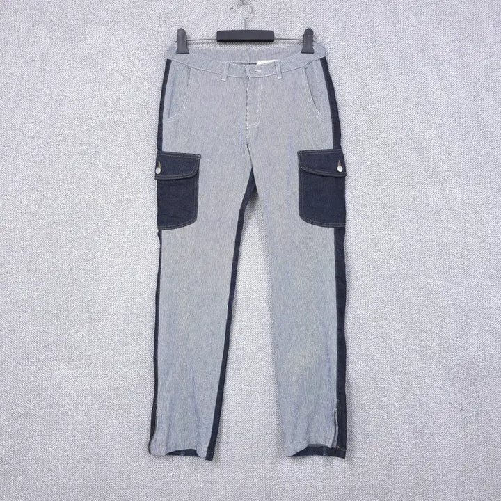 [SOLD OUT] 이노반트 남성 밑단지퍼 투톤 카고 데님 청바지 31