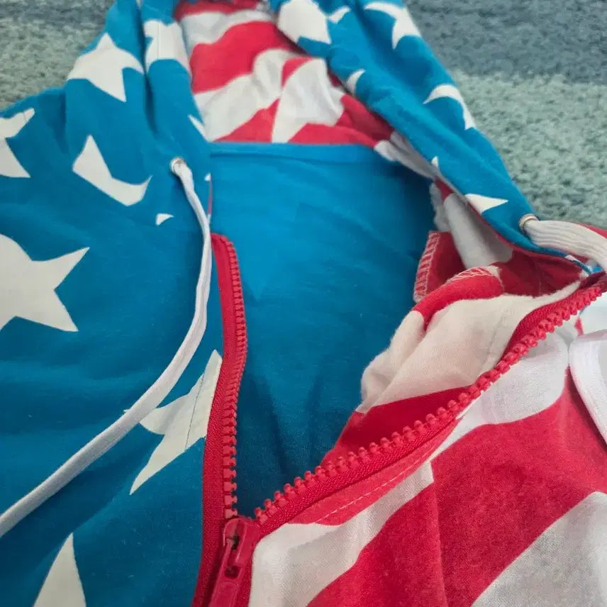 [BUNJANG] Y2k American Flag Printed Hoodie / Y2k 미국 국기 반소매 아메리카 프린팅 후드집업