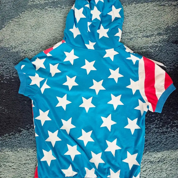 [BUNJANG] Y2k American Flag Printed Hoodie / Y2k 미국 국기 반소매 아메리카 프린팅 후드집업