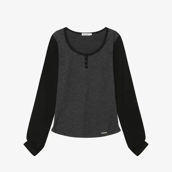 [BUNJANG] Miseki Seoul Henley Neck Long Sleeve Stripe / 새상품 미세키서울 헨리 넥 롱 슬리브 스트라이프