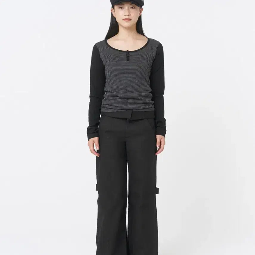 [BUNJANG] Miseki Seoul Henley Neck Long Sleeve Stripe / 새상품 미세키서울 헨리 넥 롱 슬리브 스트라이프