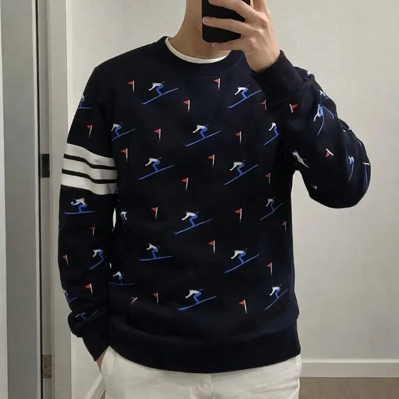 [BUNJANG] Thom Browne Ski Pattern Sweatshirt Navy Size 1 / 톰브라운 스키 패턴 맨투맨 네이비 사이즈 1