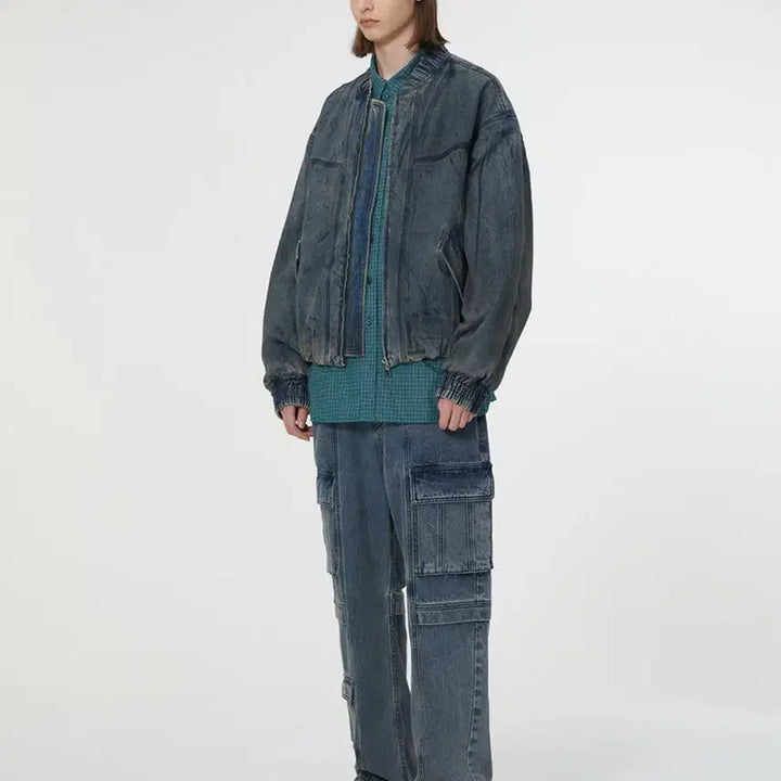 [BUNJANG] Il Corso Dirty Washing Denim MA-1 Dark Blue Jacket / 일꼬르소 더티워싱 데님 MA-1 다크블루