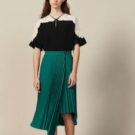 [BUNJANG] Sandro Asymmetric Pleated Skirt Size 1 / SANDRO 산드로 언발 플리츠 스커트 1