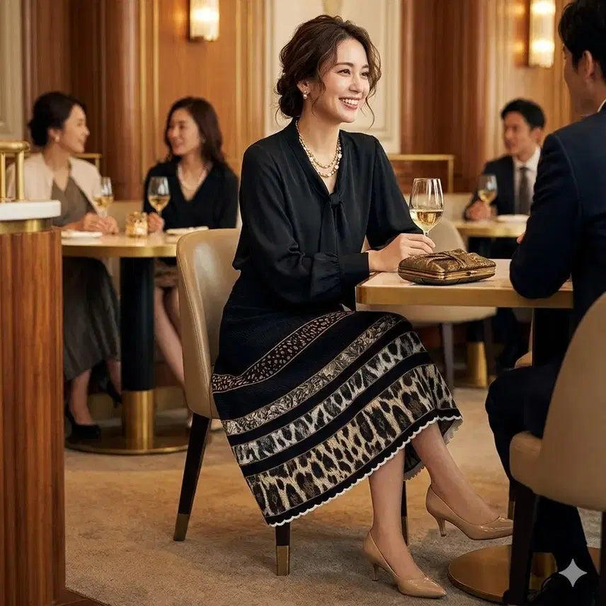 [BUNJANG] Marc Cain Leopard Print Knit Skirt / 마크케인 레오파드 니트 미디 스커트 55 | 슬림핏 밴딩