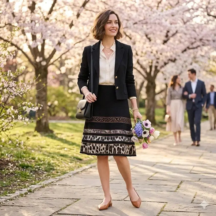 [BUNJANG] Marc Cain Leopard Print Knit Skirt / 마크케인 레오파드 니트 미디 스커트 55 | 슬림핏 밴딩