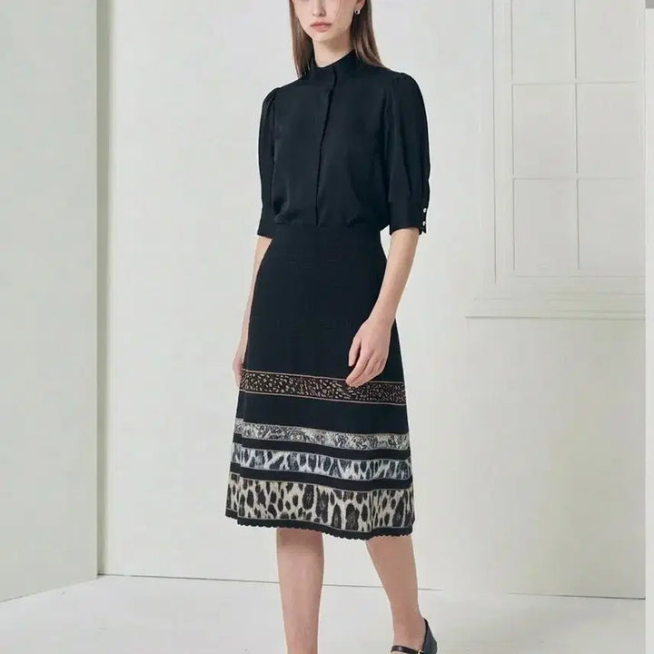 [BUNJANG] Marc Cain Leopard Print Knit Skirt / 마크케인 레오파드 니트 미디 스커트 55 | 슬림핏 밴딩