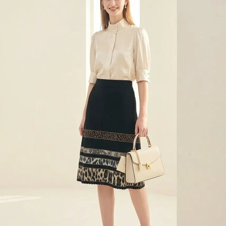 [BUNJANG] Marc Cain Leopard Print Knit Skirt / 마크케인 레오파드 니트 미디 스커트 55 | 슬림핏 밴딩