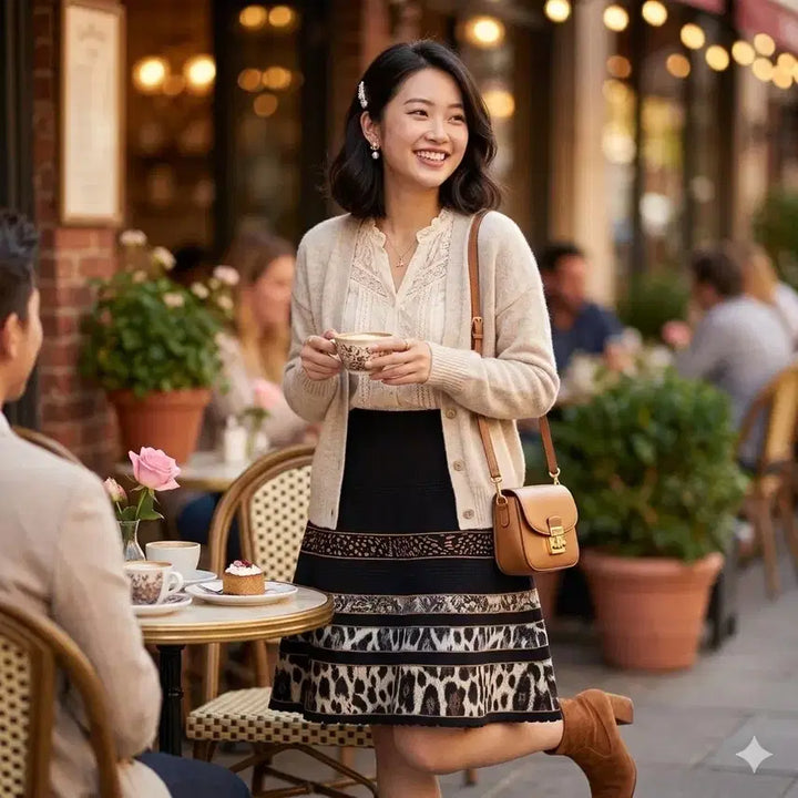 [BUNJANG] Marc Cain Leopard Print Knit Skirt / 마크케인 레오파드 니트 미디 스커트 55 | 슬림핏 밴딩