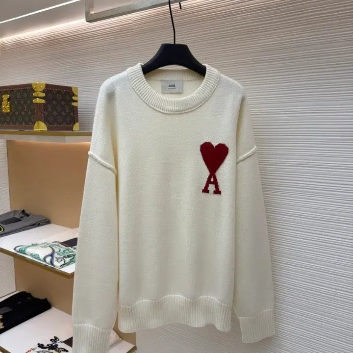 [BUNJANG] AMI Heart Logo Knit Ivory / 아미 AMI 하트 로고 니트 아이보리