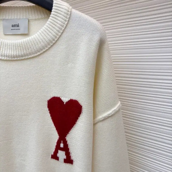 [BUNJANG] AMI Heart Logo Knit Ivory / 아미 AMI 하트 로고 니트 아이보리