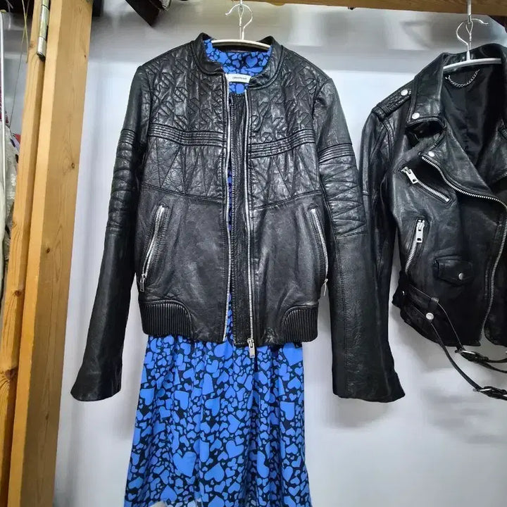 [BUNJANG] Maje Chevron Quilted Lambskin Leather Jacket / 마쥬 쉐브론 퀼팅 램스킨 블루종 레더 재킷 100% 양가죽