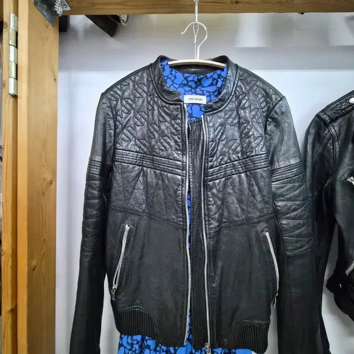 [BUNJANG] Maje Chevron Quilted Lambskin Leather Jacket / 마쥬 쉐브론 퀼팅 램스킨 블루종 레더 재킷 100% 양가죽