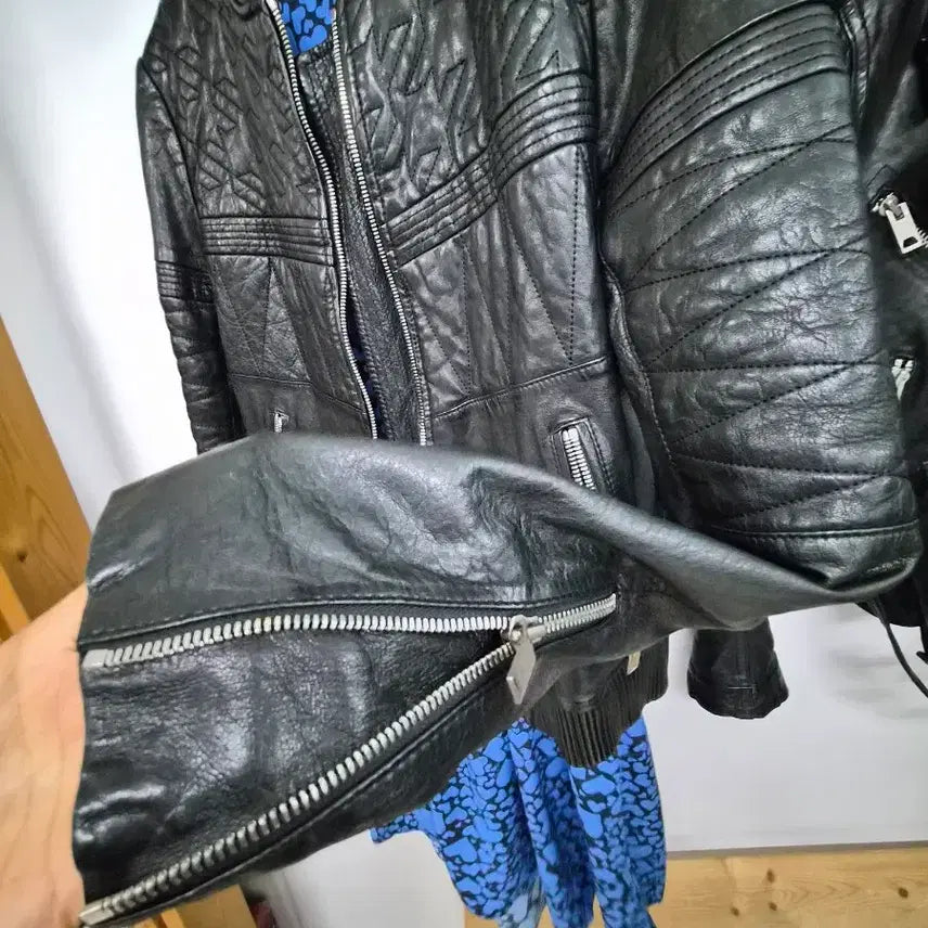 [BUNJANG] Maje Chevron Quilted Lambskin Leather Jacket / 마쥬 쉐브론 퀼팅 램스킨 블루종 레더 재킷 100% 양가죽