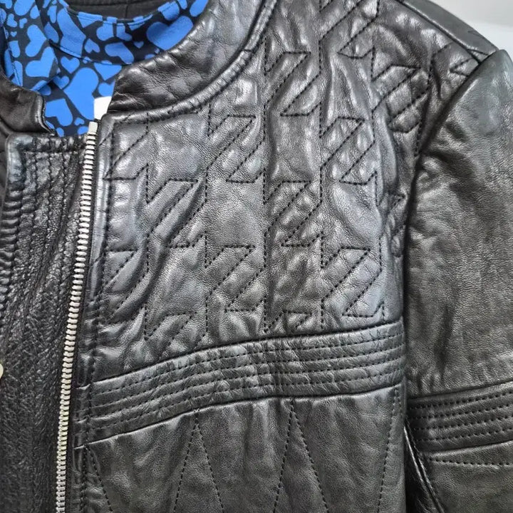 [BUNJANG] Maje Chevron Quilted Lambskin Leather Jacket / 마쥬 쉐브론 퀼팅 램스킨 블루종 레더 재킷 100% 양가죽