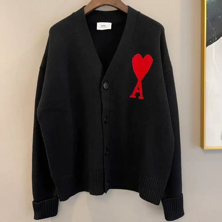 [BUNJANG] BTS (ARMY) Heart Logo Black Cardigan / 아미 하트 로고 블랙 가디건