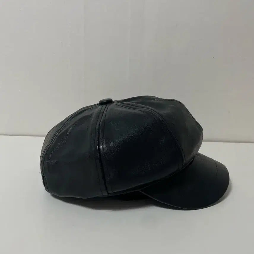 [BUNJANG] Black Leather Newsboy Cap / 블랙 뉴스보이캡 레더 가죽 헌팅캡 모자