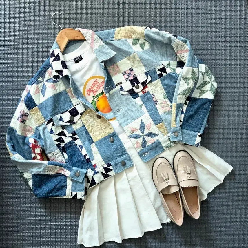 [BUNJANG] Polo Ralph Lauren Patchwork Oversized Denim Jacket / 폴로 랄프로렌 여성 아트 패치워크 오버사이즈 데님 자켓