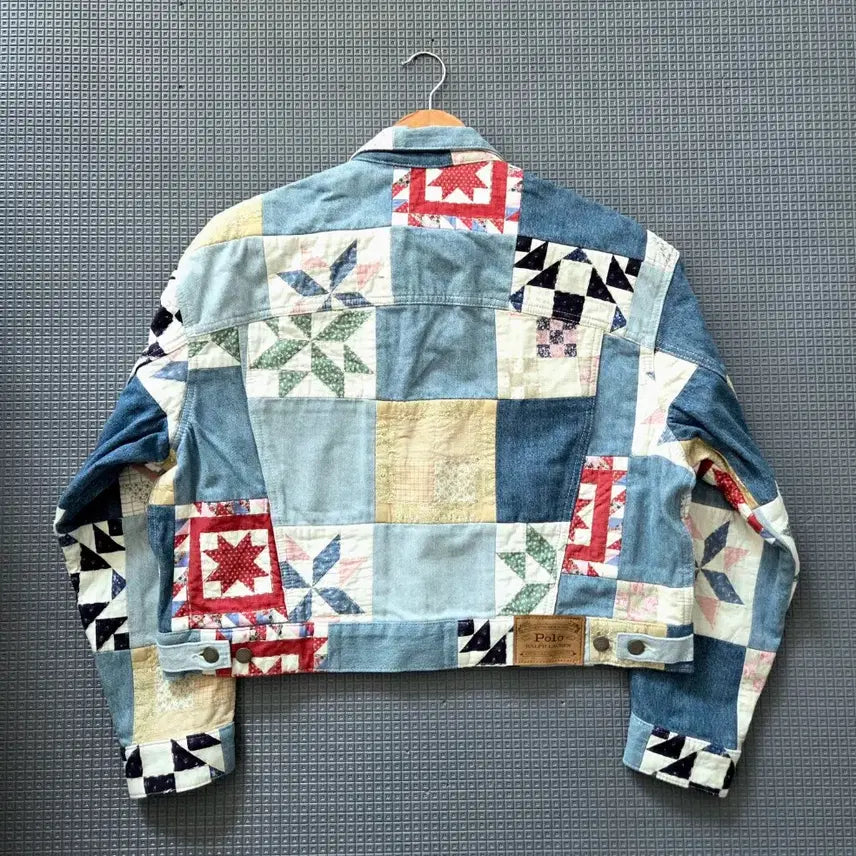 [BUNJANG] Polo Ralph Lauren Patchwork Oversized Denim Jacket / 폴로 랄프로렌 여성 아트 패치워크 오버사이즈 데님 자켓