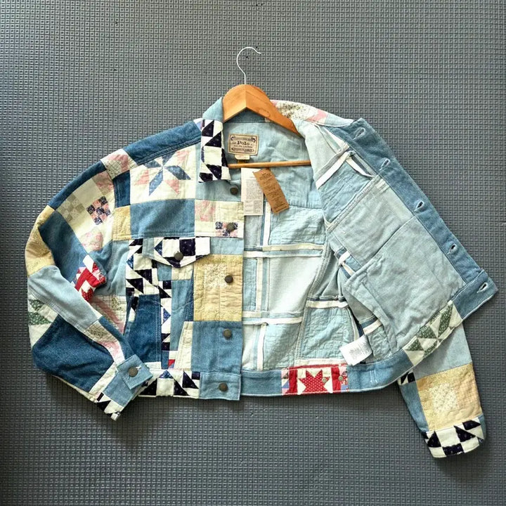 [BUNJANG] Polo Ralph Lauren Patchwork Oversized Denim Jacket / 폴로 랄프로렌 여성 아트 패치워크 오버사이즈 데님 자켓
