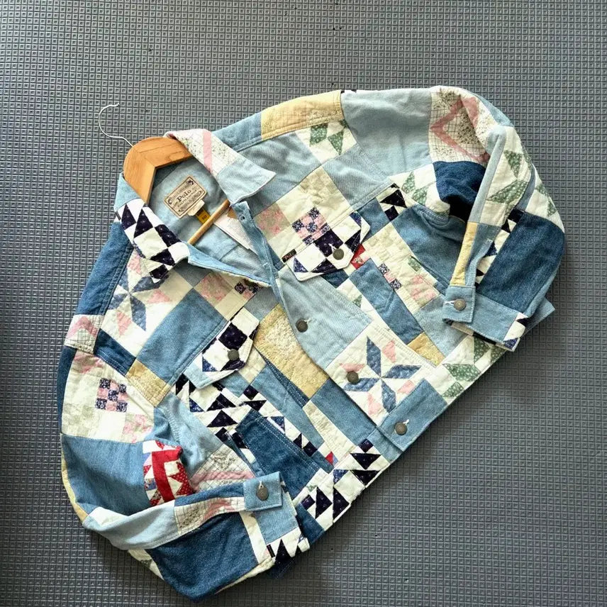 [BUNJANG] Polo Ralph Lauren Patchwork Oversized Denim Jacket / 폴로 랄프로렌 여성 아트 패치워크 오버사이즈 데님 자켓
