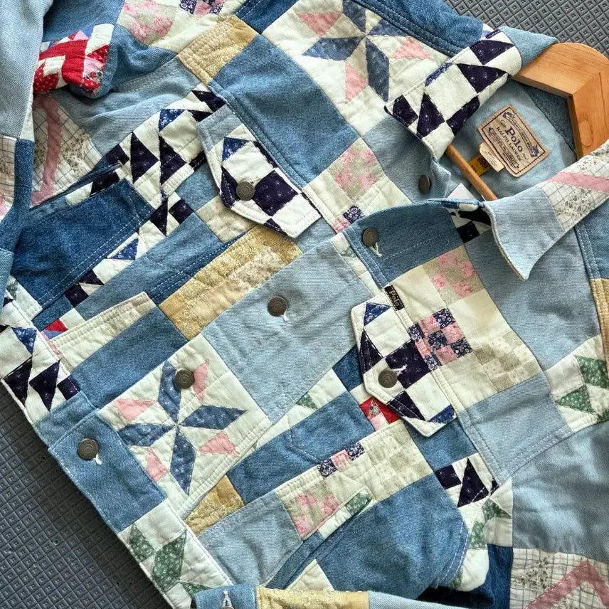 [BUNJANG] Polo Ralph Lauren Patchwork Oversized Denim Jacket / 폴로 랄프로렌 여성 아트 패치워크 오버사이즈 데님 자켓