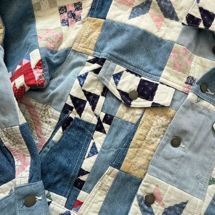 [BUNJANG] Polo Ralph Lauren Patchwork Oversized Denim Jacket / 폴로 랄프로렌 여성 아트 패치워크 오버사이즈 데님 자켓