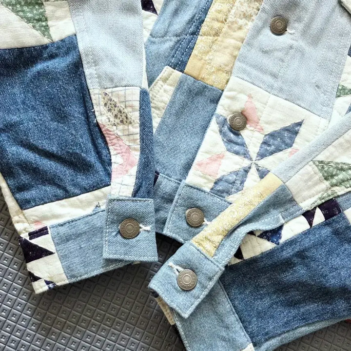 [BUNJANG] Polo Ralph Lauren Patchwork Oversized Denim Jacket / 폴로 랄프로렌 여성 아트 패치워크 오버사이즈 데님 자켓