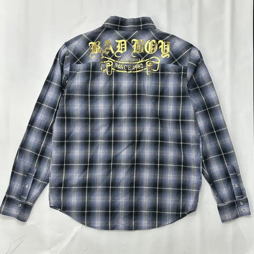 [BUNJANG] BADBOY Y2K Gold Printing Checkered Western Shirt / 배드보이 체크 Y2K 골드 프린팅 시티보이 깅엄 웨스턴 남성 셔츠