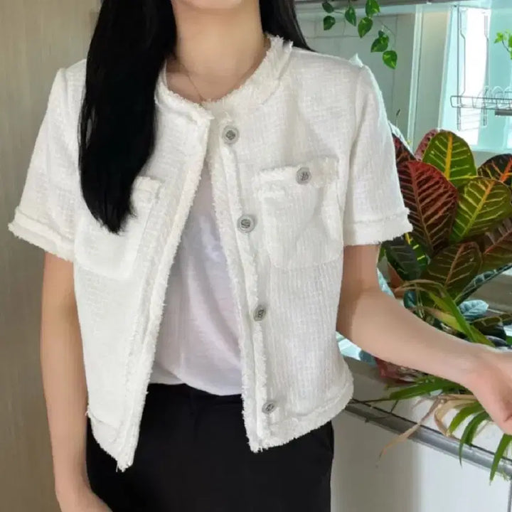 [BUNJANG] White Tweed Short Sleeve Jacket / (새제품)반팔 트위드 자켓