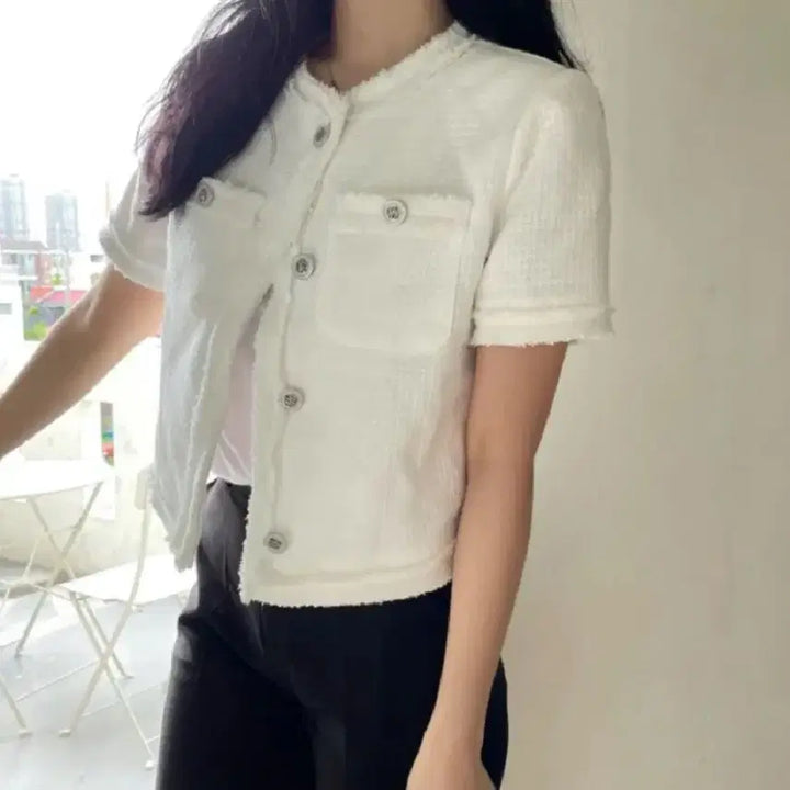 [BUNJANG] White Tweed Short Sleeve Jacket / (새제품)반팔 트위드 자켓