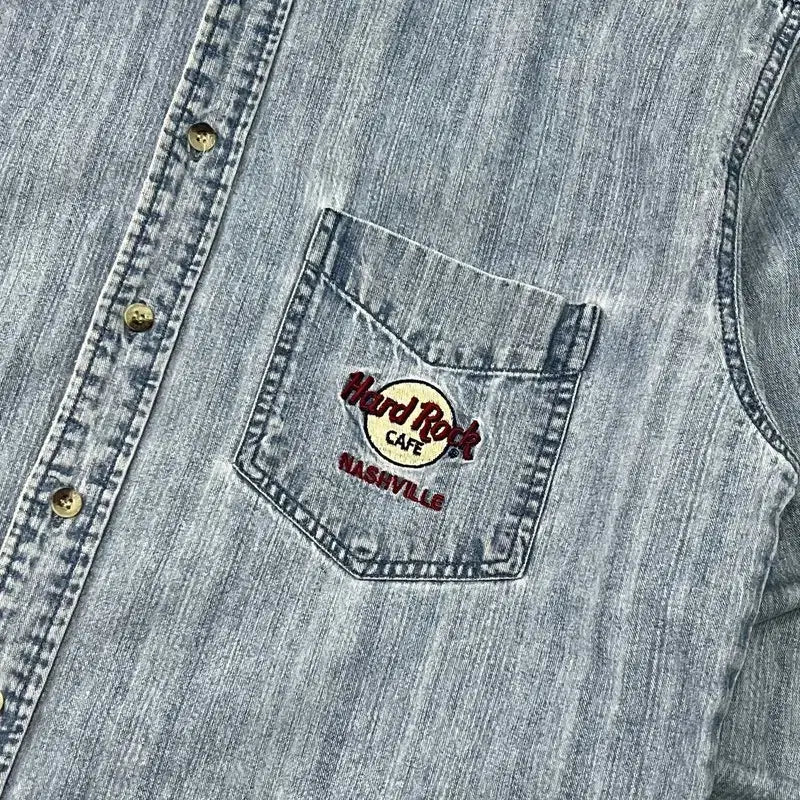 [BUNJANG] Hard Rock Cafe Embroidered Denim Shirt / 하드락카페 자수 데님 셔츠 y15809