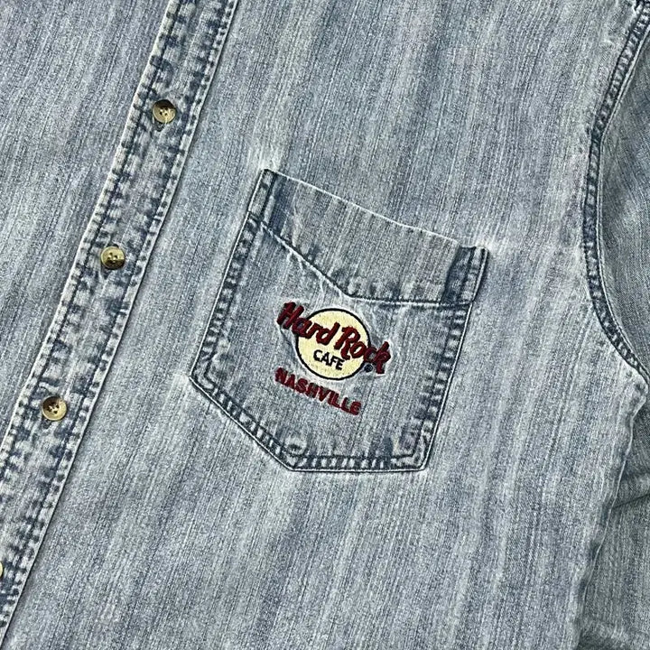 [BUNJANG] Hard Rock Cafe Embroidered Denim Shirt / 하드락카페 자수 데님 셔츠 y15809