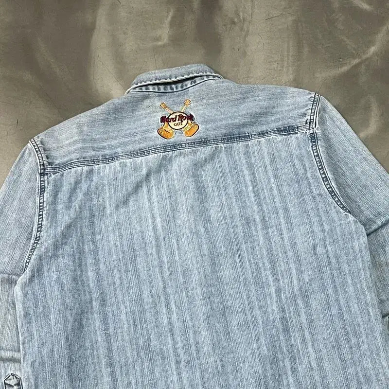 [BUNJANG] Hard Rock Cafe Embroidered Denim Shirt / 하드락카페 자수 데님 셔츠 y15809