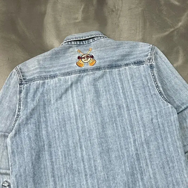 [BUNJANG] Hard Rock Cafe Embroidered Denim Shirt / 하드락카페 자수 데님 셔츠 y15809