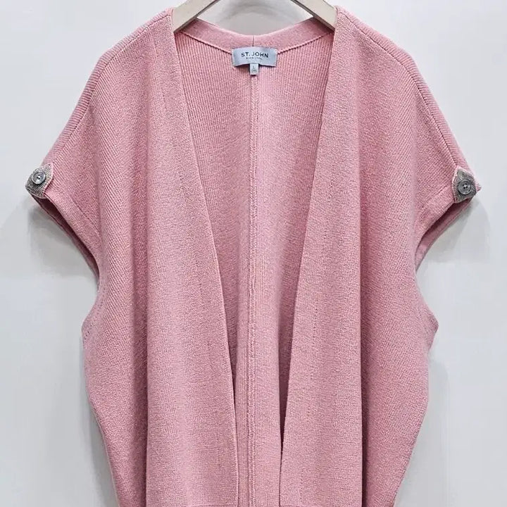 [BUNJANG] ST. JOHN Pink Open Knit Cardigan Vest / ST.JOHN 센존블루라벨 핑크 오픈 니트 가디건 베스트
