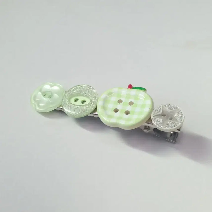 [BUNJANG] Unbranded Green Apple Button Hairpin / 반짝 풋사과 단추핀 헤어핀 머리핀