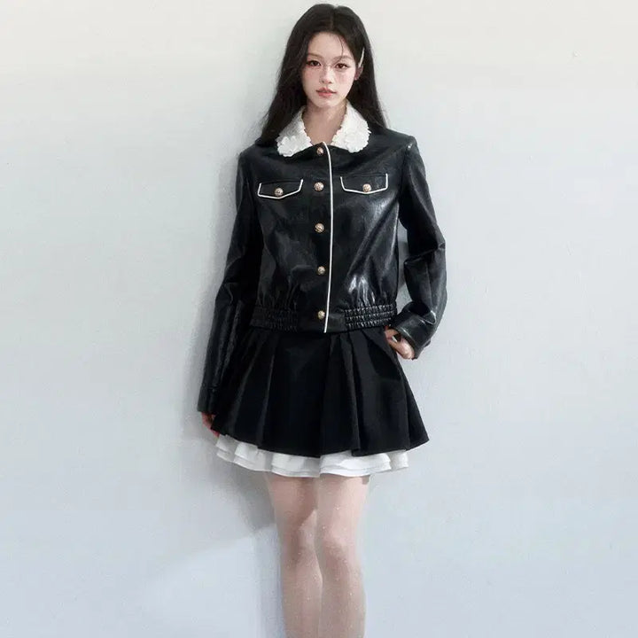 [BUNJANG] Fragile Heart Lace Collar Retro Leather Jacket / Fragile heart 프레질하트 레이스 칼라 레트로 가죽 자켓