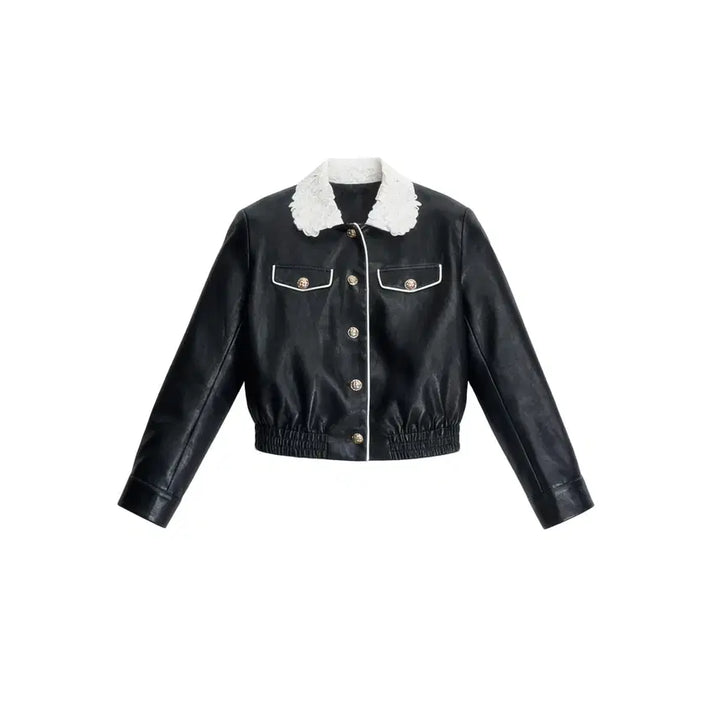 [BUNJANG] Fragile Heart Lace Collar Retro Leather Jacket / Fragile heart 프레질하트 레이스 칼라 레트로 가죽 자켓
