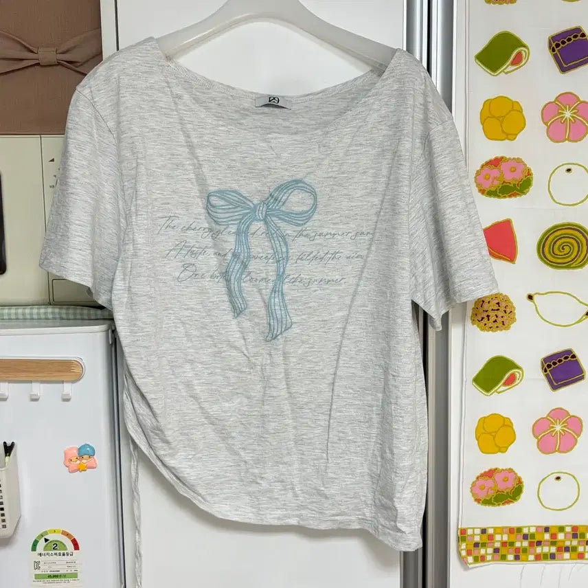 [BUNJANG] Illygo Ribbon Shirring Off-Shoulder T-Shirt / 일리고 리본 셔링 오프숄더 티셔츠 백멜란지