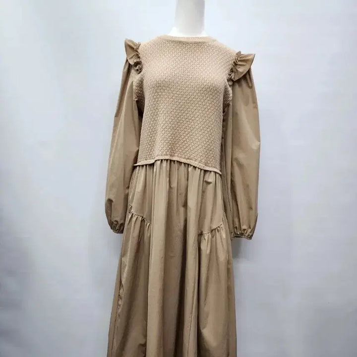 [BUNJANG] SOOS Knit Color Block Long Dress / SOOS니트배색 바스락롱원피스F