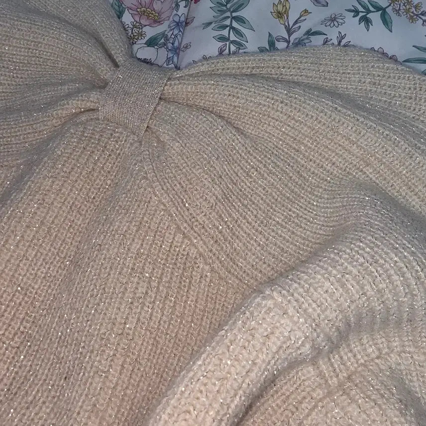 [BUNJANG] Vintage Ivory Glitter Ribbon Knit Sweater / 일본빈티지)빅리본 아이보리 양산형 모리걸st 글리터 로맨틱 니트스웨터