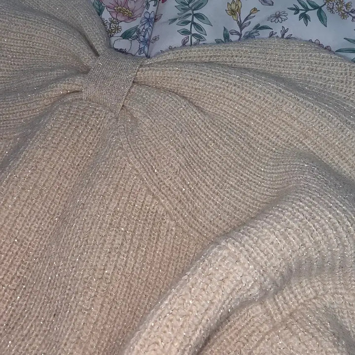 [BUNJANG] Vintage Ivory Glitter Ribbon Knit Sweater / 일본빈티지)빅리본 아이보리 양산형 모리걸st 글리터 로맨틱 니트스웨터