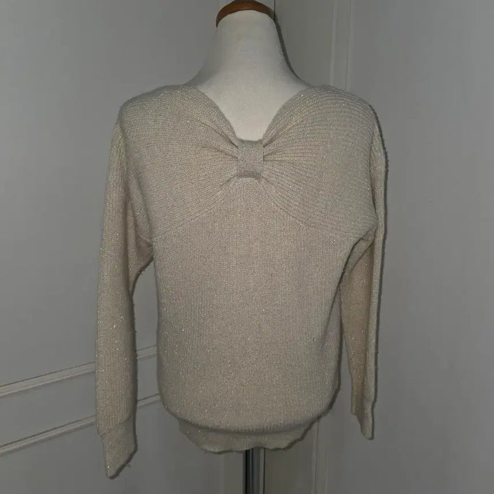 [BUNJANG] Vintage Ivory Glitter Ribbon Knit Sweater / 일본빈티지)빅리본 아이보리 양산형 모리걸st 글리터 로맨틱 니트스웨터